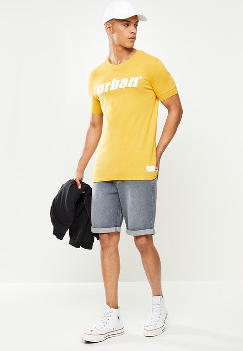 urban° - Urban oversized logo print short sleeve tee - yellow