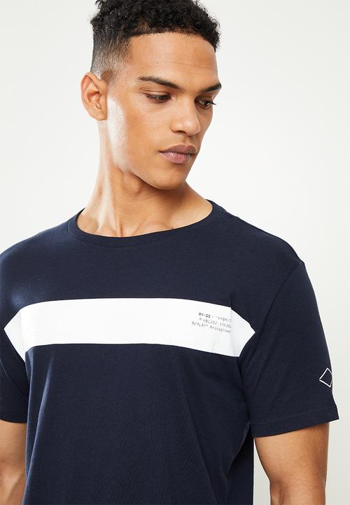 Replay - Printed line chest tee - navy