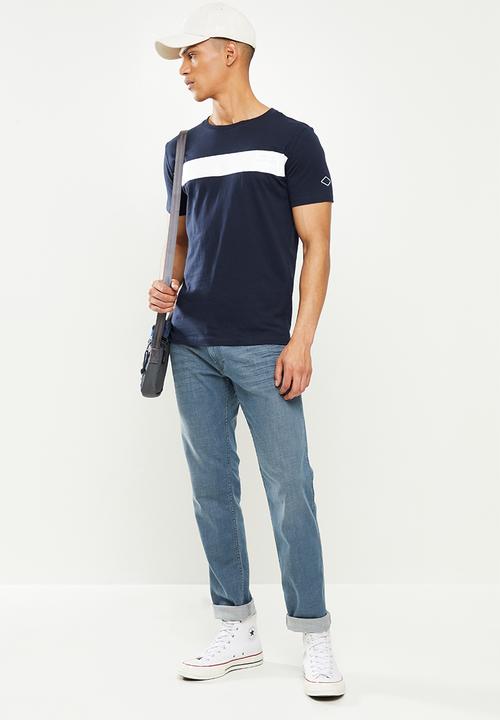 Replay - Printed line chest tee - navy