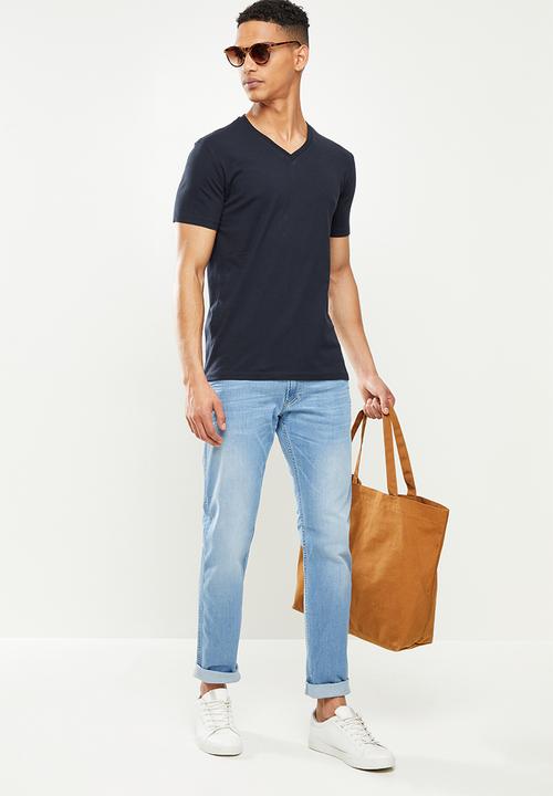 Replay - Left arm patch v-neck tee - navy