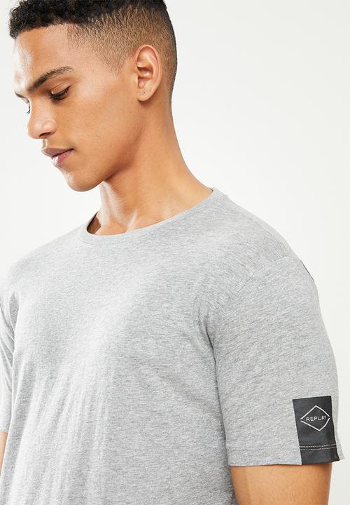 Replay - Left arm patch tee - grey melange