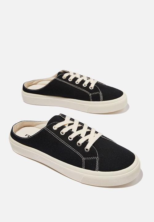 Cotton On - Asher lace up mule - black ecru canvas