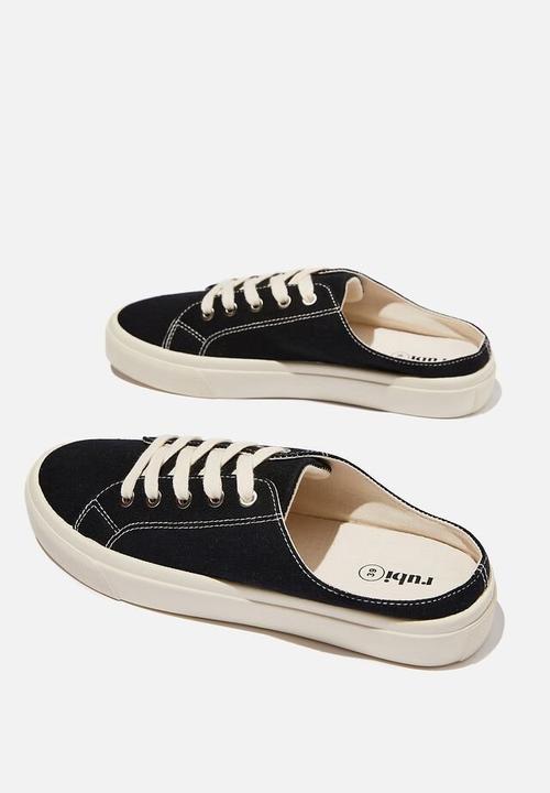 Cotton On - Asher lace up mule - black ecru canvas