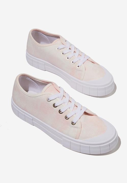 Cotton On - Peggy lace up plimsoll - pink tie dye