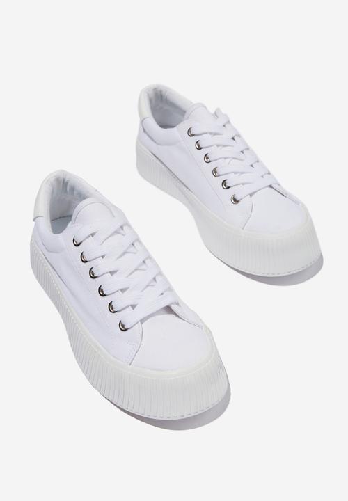 Cotton On - Whitney rib platform sneaker - white