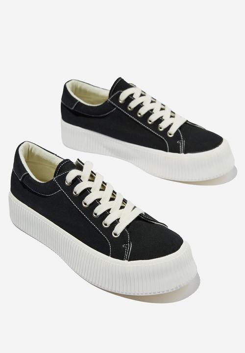Cotton On - Whitney rib platform sneaker - black