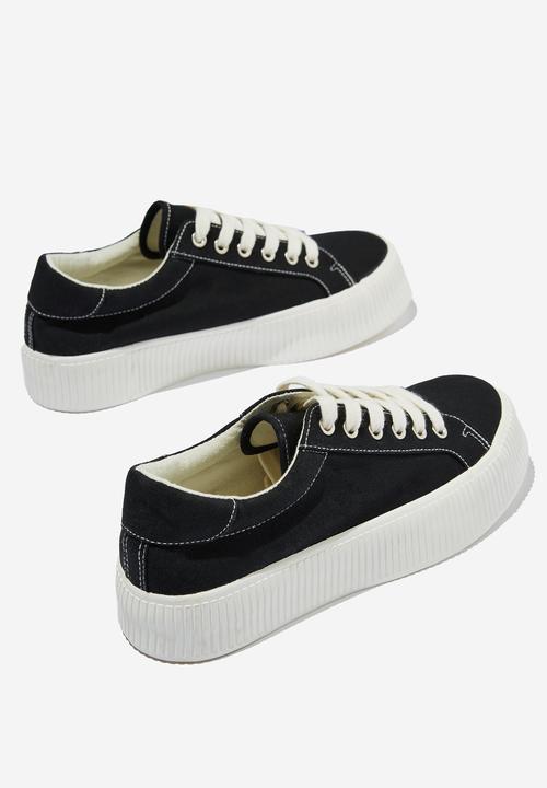 Cotton On - Whitney rib platform sneaker - black