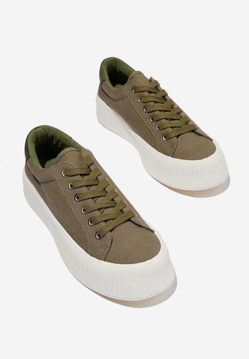 Cotton On - Whitney rib platform sneaker - khaki
