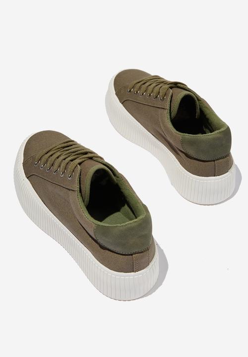 Cotton On - Whitney rib platform sneaker - khaki
