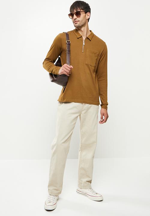 Only & Sons - Volker reg pocket quarter zip tee - monks robe