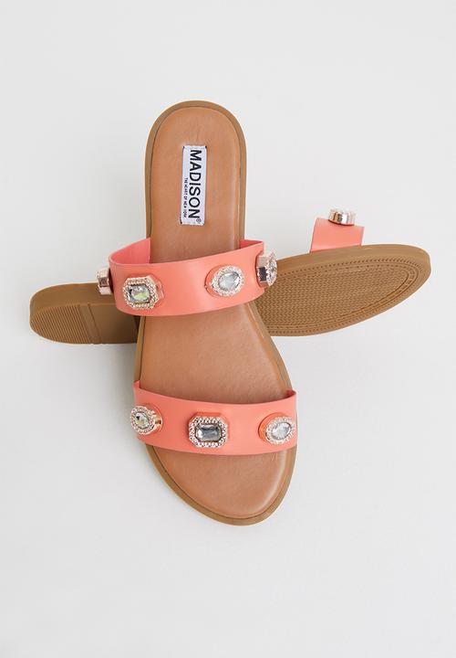 Madison® - Maggie double strap jewelled sandal - coral