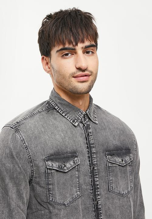 Only & Sons - Matter denim shirt - black