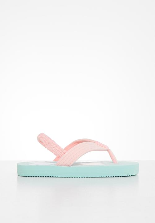 Pop Candy - Girls flamingo flip flops - pink & sage 