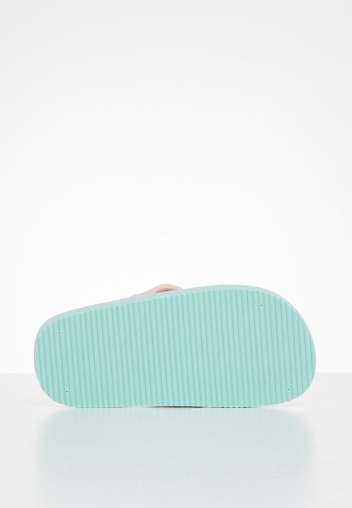 Pop Candy - Girls flamingo flip flops - pink & sage 