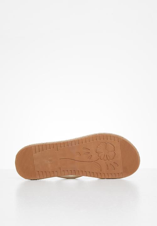 Rebel Republic - Tween girls flower flip flops - cream