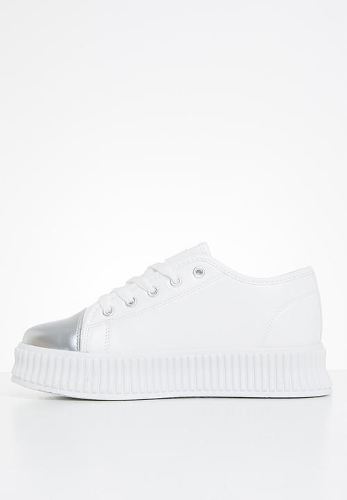 Miss Black - Kiss2 flatform sneaker - silver & white 