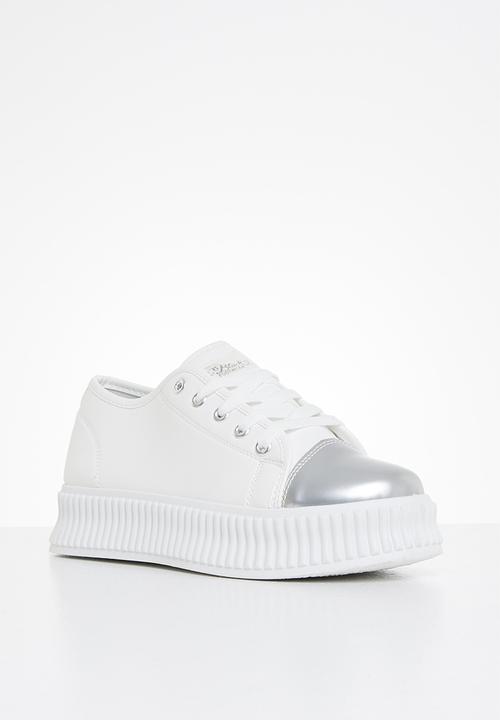 Miss Black - Kiss2 flatform sneaker - silver & white 
