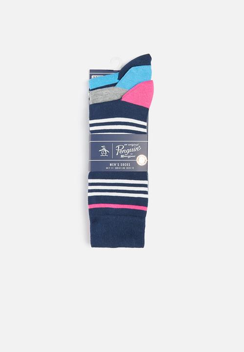 Original Penguin - 3-Pack penguin mens socks wide stripes - multi