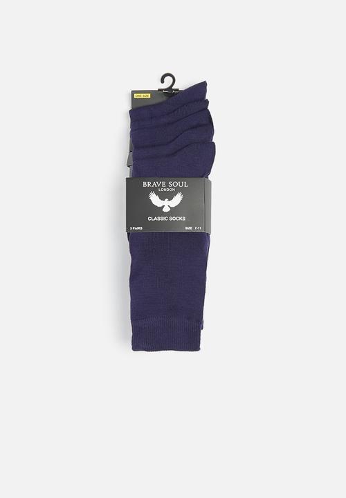 Brave Soul - Bob 5 pack plain socks - navy