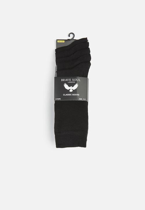 Brave Soul - Bob 5 pack plain socks - black