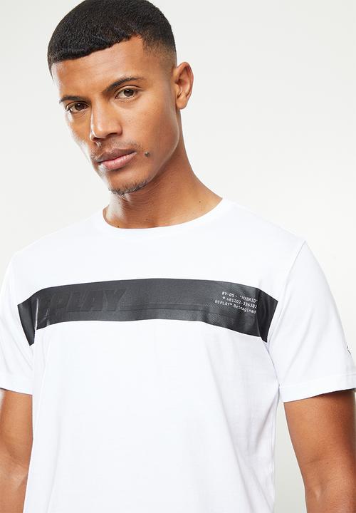 Replay - Printed line chest tee - white