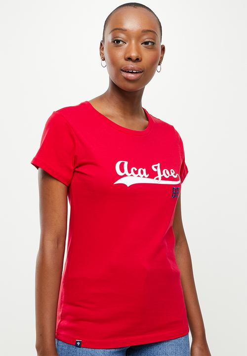 Aca Joe - Ladies aca joe embroidered & printed sj T-shirt - red