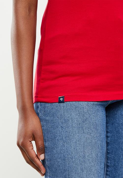 Aca Joe - Ladies aca joe embroidered & printed sj T-shirt - red