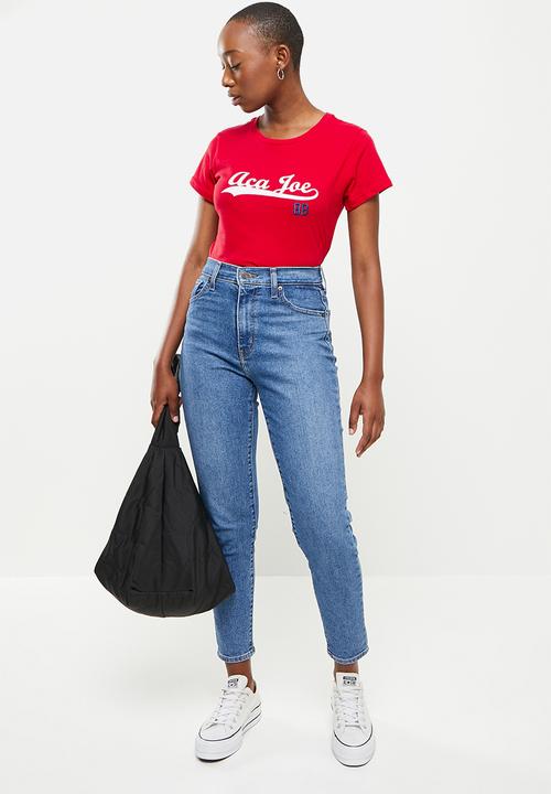 Aca Joe - Ladies aca joe embroidered & printed sj T-shirt - red