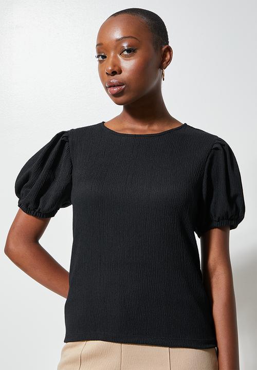 Superbalist - Textured fabric puff sleeve tee - black