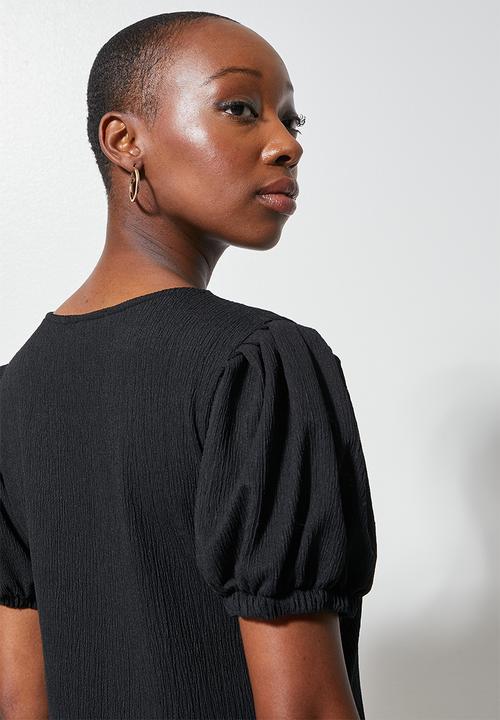 Superbalist - Textured fabric puff sleeve tee - black