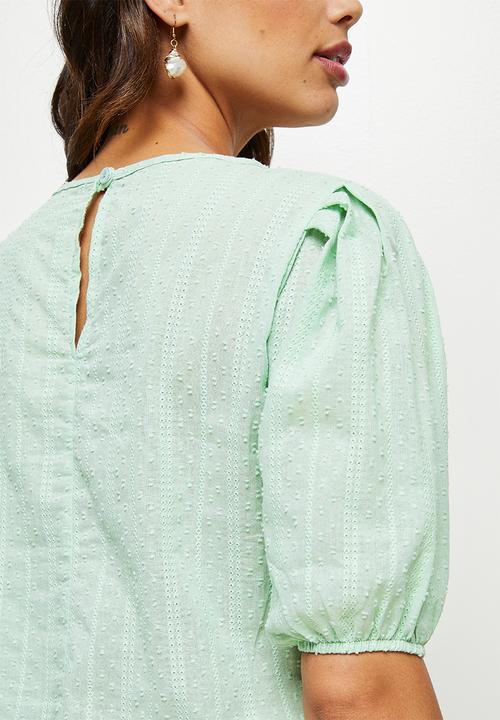 edit - Dobby puff sleeve blouse - dusty aqua