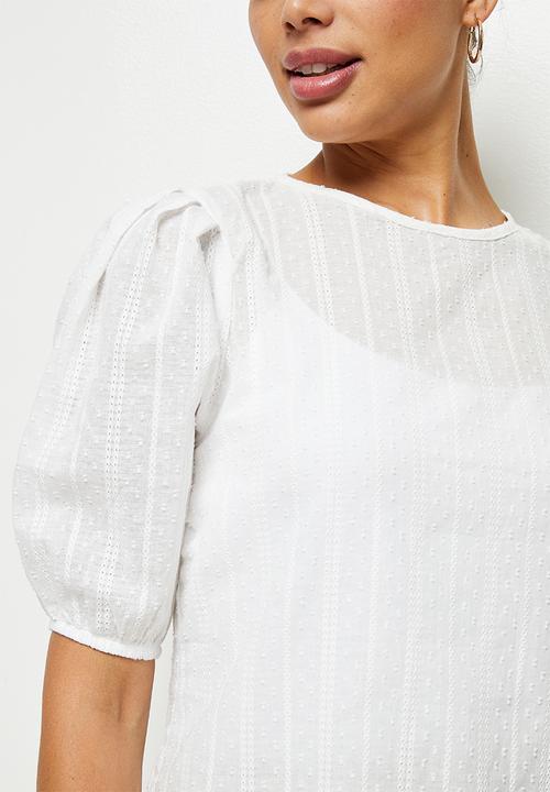 edit - Dobby puff sleeve blouse - milk