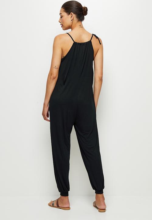 edit - Drawcord wide leg jumpsuit - black