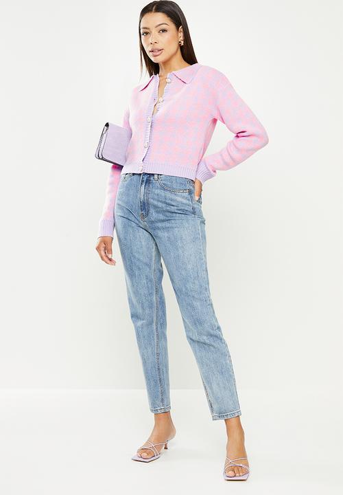 Missguided - Pearl houndstooth collar cardigan - pink