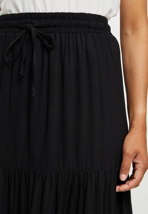 edit - Woven drawcord tiered maxi skirt - black