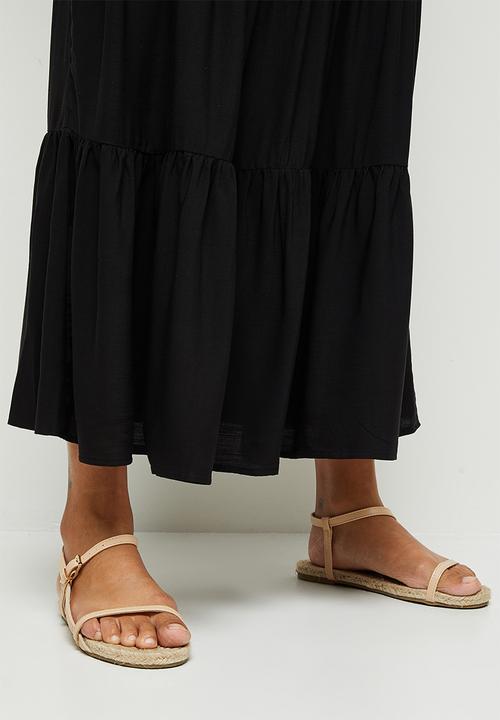 edit - Woven drawcord tiered maxi skirt - black