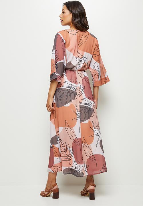 edit - Chiffon wrap kaftan dress - rust
