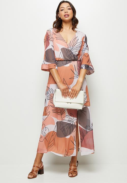 edit - Chiffon wrap kaftan dress - rust