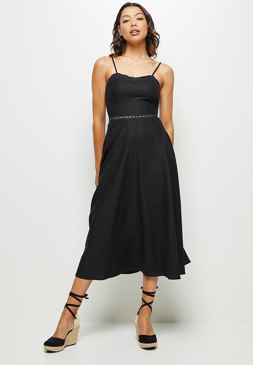 MILLA - Linen cami midi dress - black