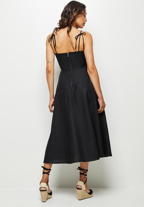 MILLA - Linen cami midi dress - black