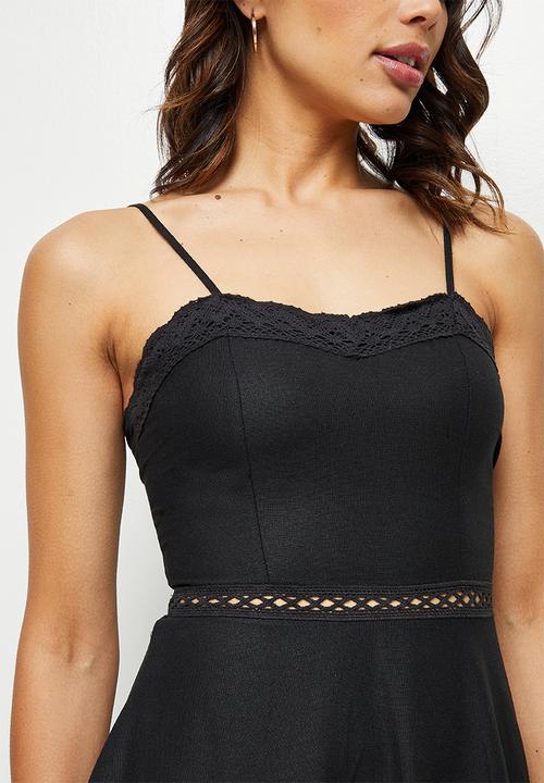 MILLA - Linen cami midi dress - black