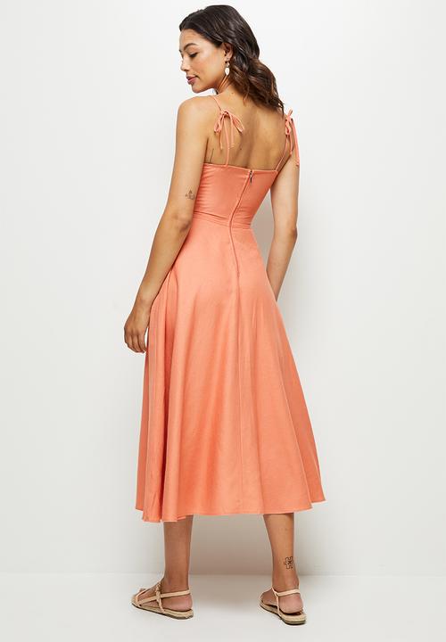 MILLA - Linen cami midi dress - orange