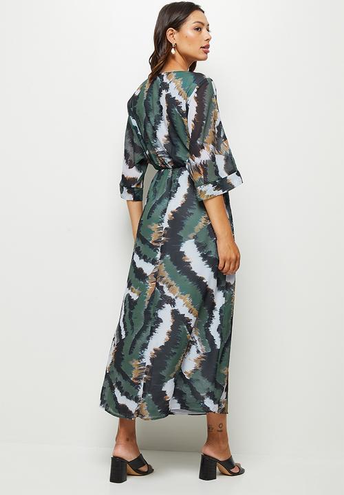 edit - Chiffon wrap kaftan dress - multi 