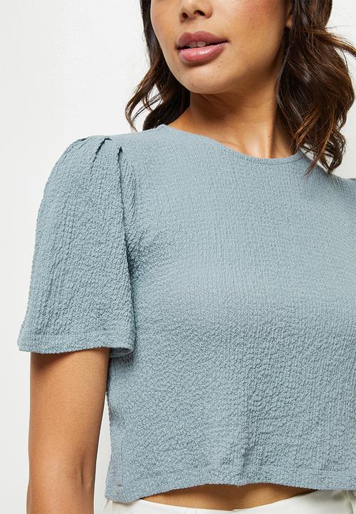 MILLA - Textured knit bow back top - duck egg