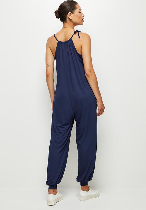edit - Drawcord wide leg jumpsuit - navy