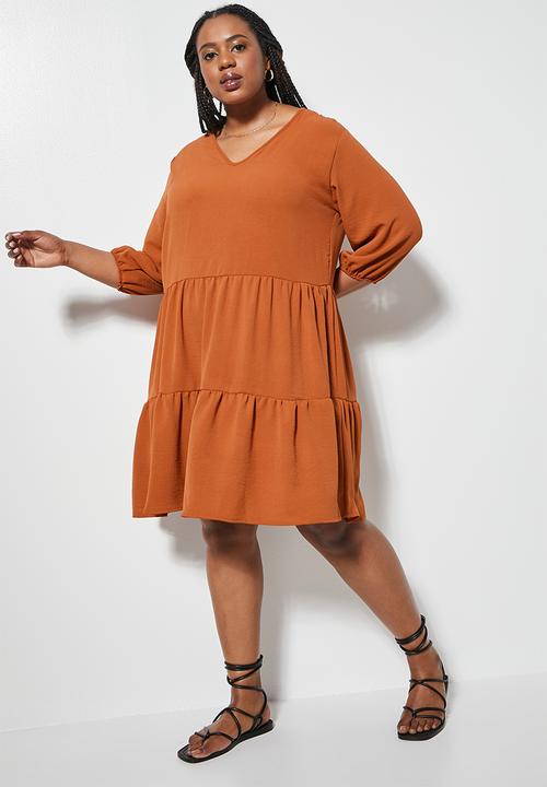 Superbalist - V-neck tiered mini dress - rust