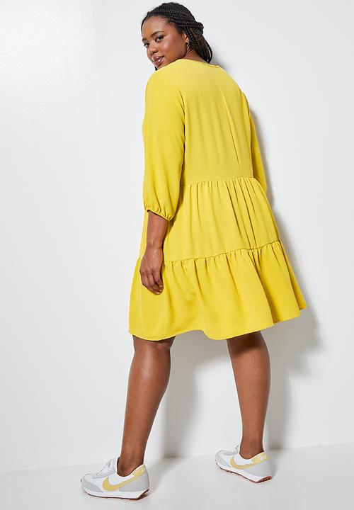 Superbalist - V-neck tiered mini dress - yellow