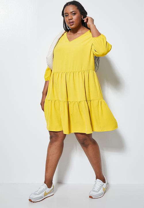 Superbalist - V-neck tiered mini dress - yellow