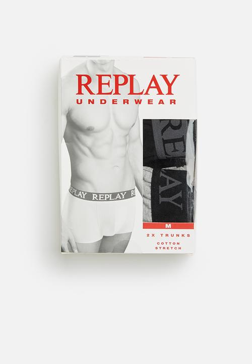 Replay - Replay boxer style 04/c cuff logo 2pcs box - grey melange/black
