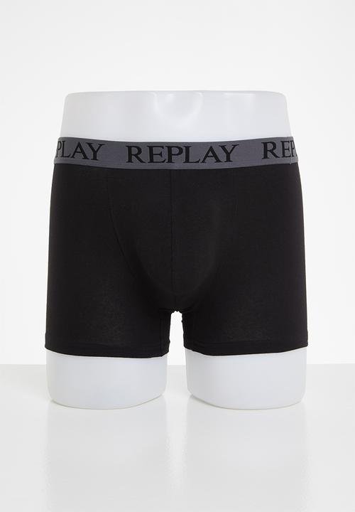 Replay - Replay boxer style 04/c cuff logo 2pcs box - grey melange/black